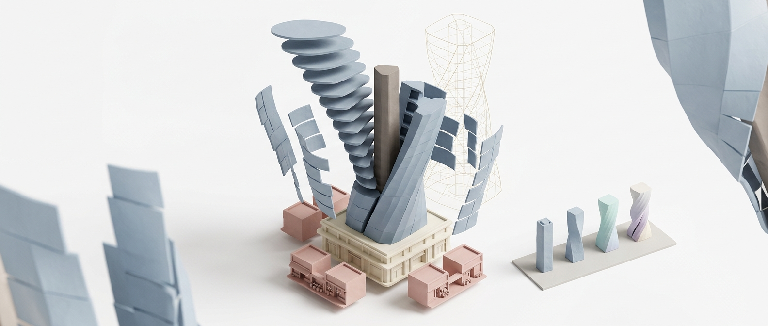 3D massing model with parametric towers
